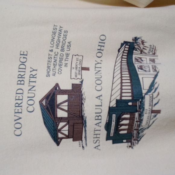 Women's Jerzees warm yellow Ashtabula County Ohio Covered Bridge S - Picture 5 of 7